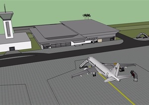 现代风格小型机场建筑设计SU(草图大师)模型
