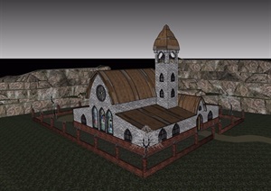 经典的欧式风格教堂设计SU(草图大师)模型