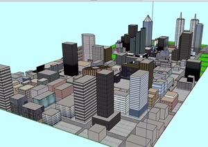 现代详细的综合城市建筑楼SU(草图大师)模型