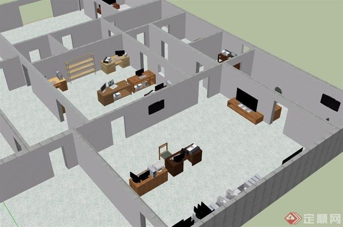 简单的办公室空间su模型