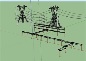 电线杆铁塔素材设计SU(草图大师)模型