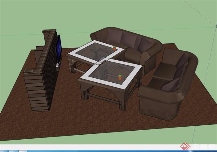 客厅沙发桌组合设计su模型