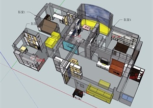 住宅空间室内设计SU(草图大师)模型