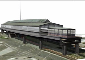 现代多层轻轨站建筑SU(草图大师)模型