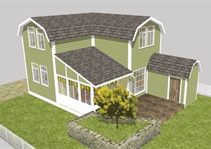 两层美式详细住宅别墅设计SU(草图大师)模型