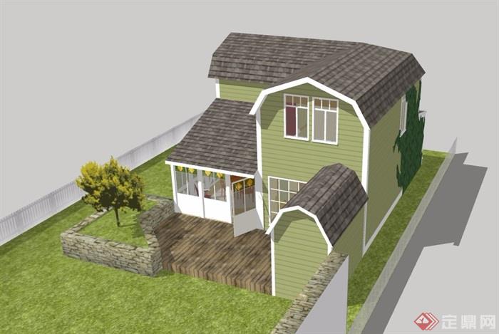 两层美式详细住宅别墅设计su模型