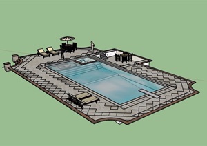 某现代游泳池详细设计SU(草图大师)模型