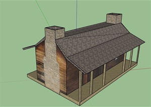 单层欧式详细的住宅建筑SU(草图大师)模型
