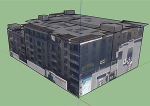 现代详细贴图多层住宅楼设计SU(草图大师)模型