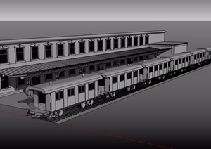 无贴图火车站建筑设计SU(草图大师)模型