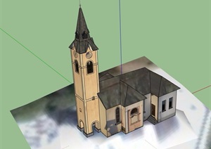 欧式风格经典的详细教堂设计SU(草图大师)模型