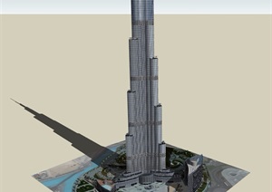 详细独特的高层办公建筑大厦SU(草图大师)模型