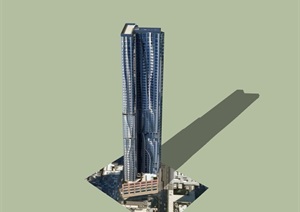 现代风格详细完整的办公大厦楼设计SU(草图大师)模型