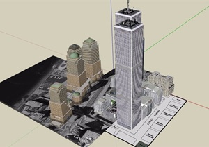 现代风格多栋办公建筑大厦设计SU(草图大师)模型