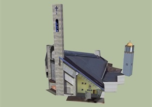 详细教堂建筑设计SU(草图大师)模型