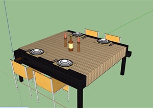 私人详细餐桌椅设计SU(草图大师)模型