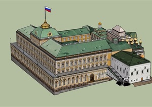 欧式风格详细完整的政府办公建筑SU(草图大师)模型