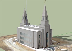 英式风格详细的教堂完整设计SU(草图大师)模型
