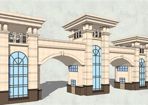 某欧式风格住宅区大门设计SU(草图大师)模型