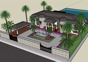 美式详细经典完整的住宅别墅设计SU(草图大师)模型