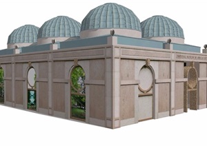 经典欧式单层博物馆建筑SU(草图大师)模型