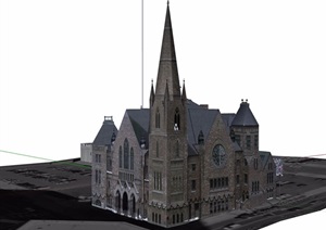 英式风格多层教堂详细建筑设计SU(草图大师)模型