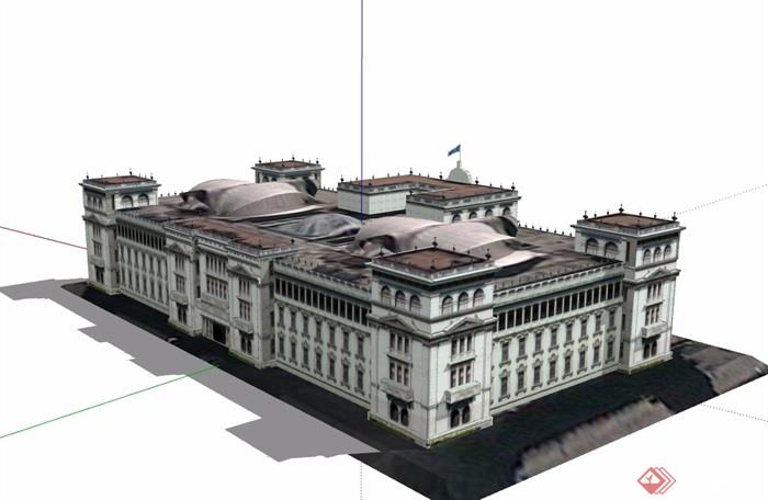 美式经典完整的办公建筑楼设计su模型