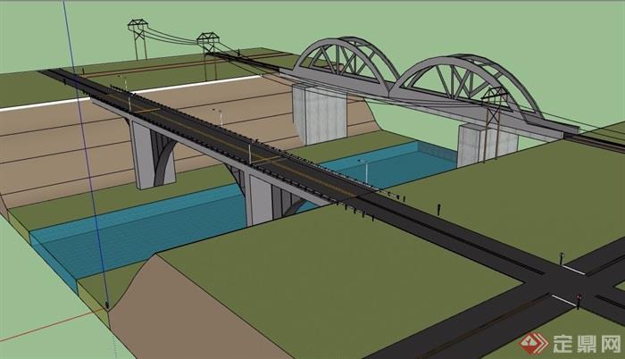 两个不同的交通桥梁设计su模型