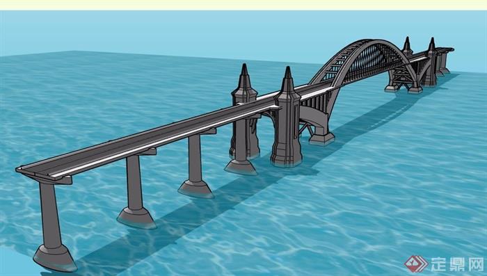 某详细过江大桥完整设计su模型