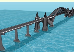 某详细过江大桥完整设计SU(草图大师)模型