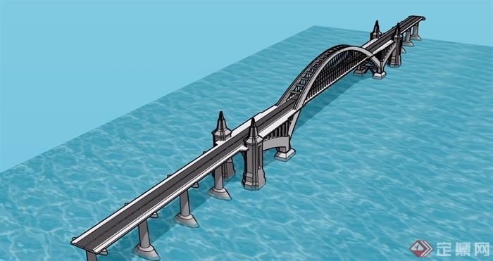 某详细过江大桥完整设计su模型