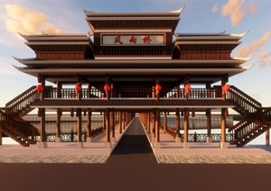 中国古典传统民族特色土家族景区风雨廊桥景观桥