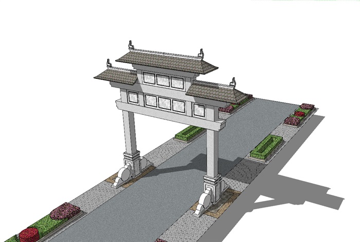 现代中式单跨牌坊su模型