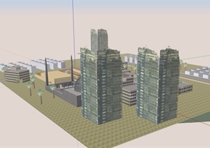 现代综合建筑楼群设计SU(草图大师)模型