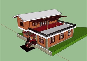 某中式两层私人住宅别墅SU(草图大师)模型
