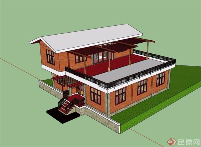 某中式两层私人住宅别墅su模型