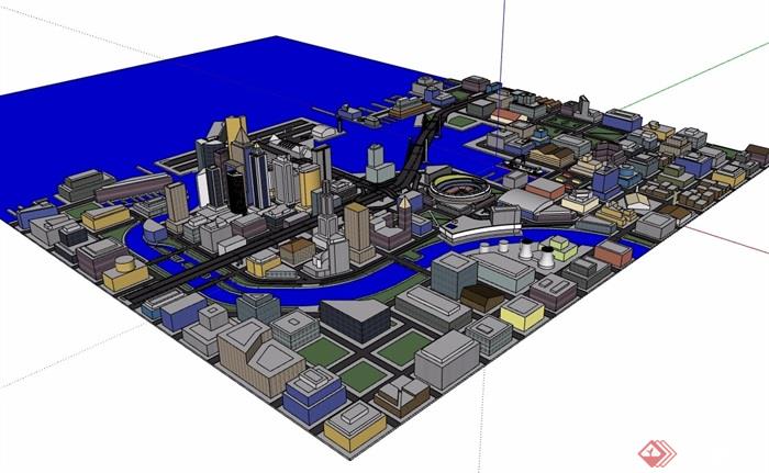 滨海城市建筑综合楼群su模型
