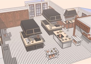 某现代厨房空间室内SU(草图大师)模型