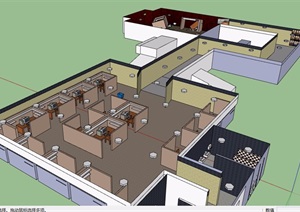 现代详细室内办公空间SU(草图大师)模型