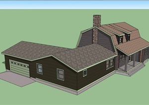 美式风格详细的经典住宅别墅设计SU(草图大师)模型