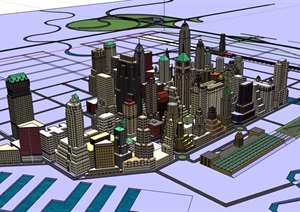现代详细的滨水综合城市建筑SU(草图大师)模型