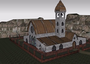 欧式风格详细的教堂详细设计SU(草图大师)模型