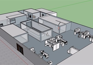现代室内办公室空间SU(草图大师)模型