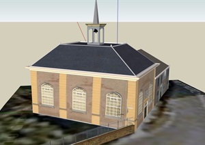 美式风格文化教堂设计SU(草图大师)模型