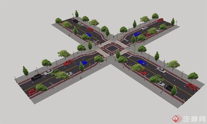 某十字路口道路设计su模型