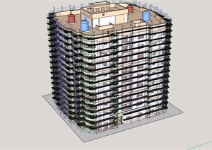 现代独特的住宅多层建筑SU(草图大师)模型