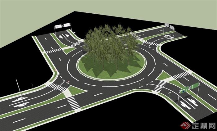 某现代交通道路街道素材设计su模型