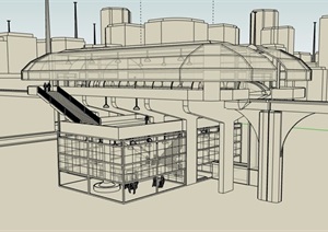 无材质贴图的车站建筑设计SU(草图大师)模型
