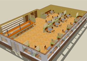 室内详细的餐馆空间设计SU(草图大师)模型