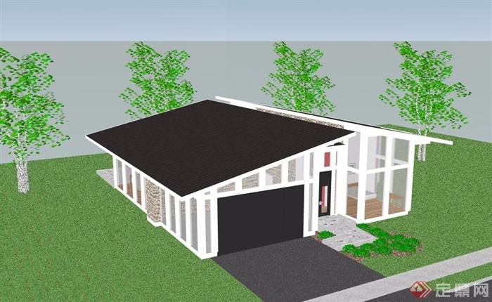 单层详细的私人住宅别墅设计su模型